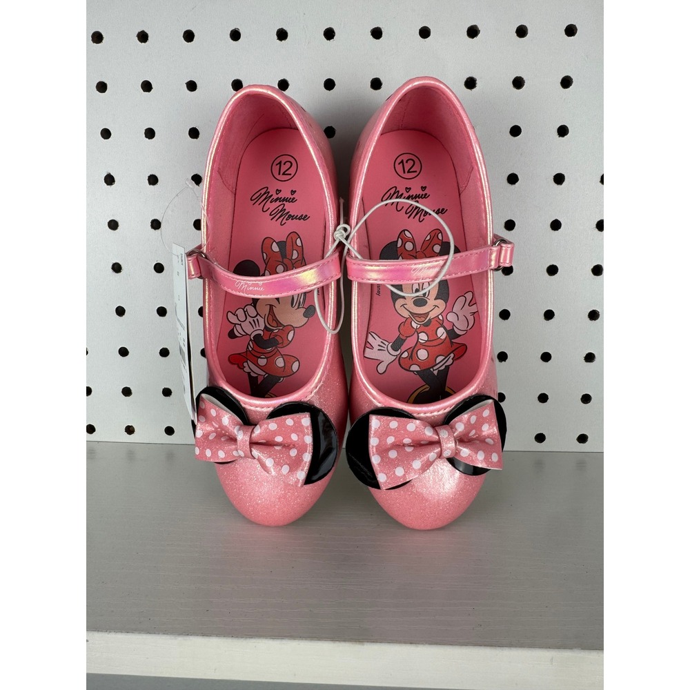 Disney Minnie Mouse Toddler Girls Pink Glitter Ballet Flat Mary Jane Size 12